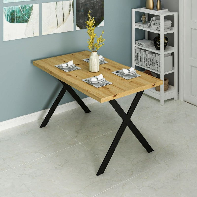 Tavolo fisso rettangolare colore rovere 139x80x76H gambe in metallo nero Brayn