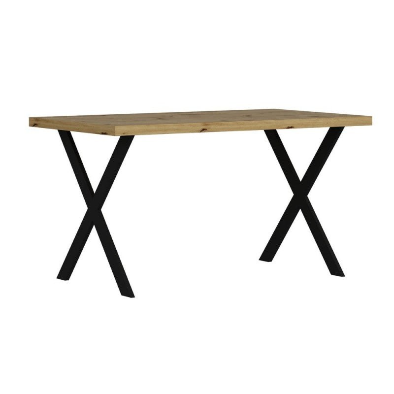 Tavolo fisso rettangolare colore rovere 139x80x76H gambe in metallo nero Brayn