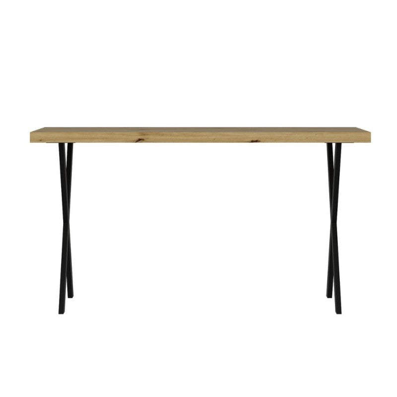 Table fixe rectangulaire couleur chêne 139x80x76H pieds en métal noir Brayn