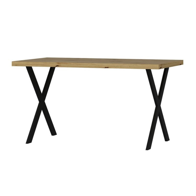 Table fixe rectangulaire couleur chêne 139x80x76H pieds en métal noir Brayn