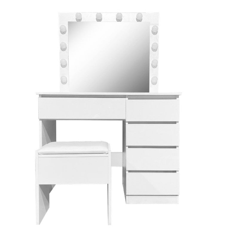 Coiffeuse avec miroir LED et tabouret 94X43X140H couleur blanc brillant Aurora