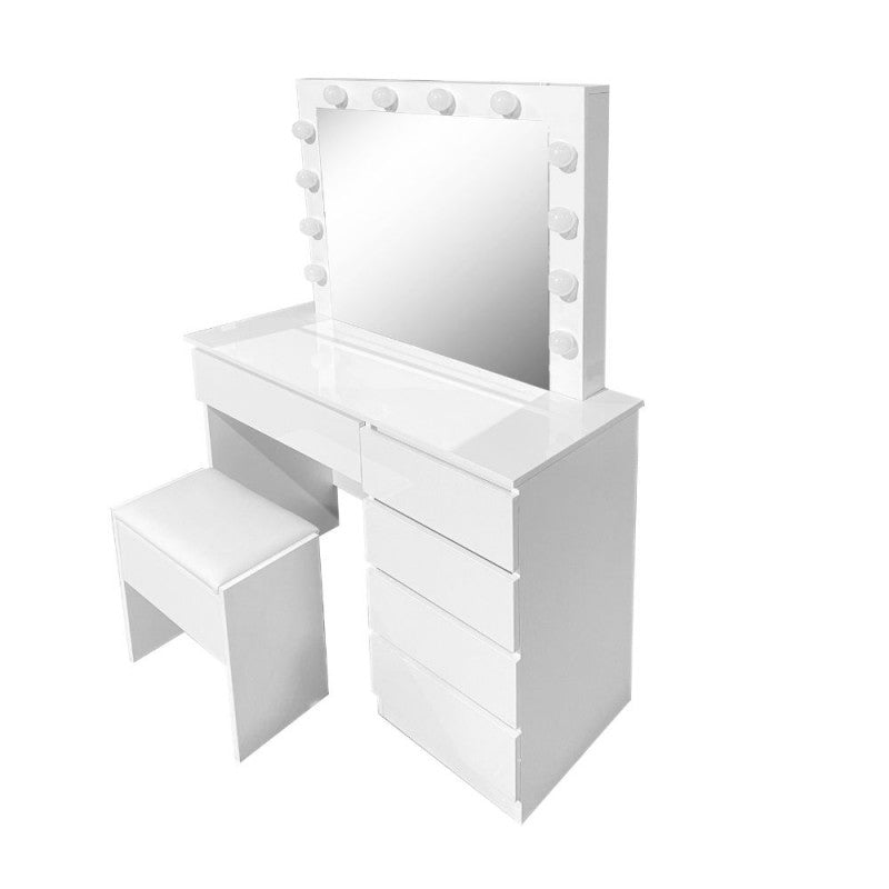 Coiffeuse avec miroir LED et tabouret 94X43X140H couleur blanc brillant Aurora