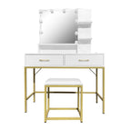 Toeletta da trucco con LED e sgabello 80x40x145H colore bianco e oro Lunar