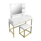Toeletta da trucco con LED e sgabello 80x40x145H colore bianco e oro Lunar